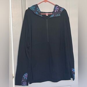 Half Zip Black Hoodie sz 3x contrasting snowflake pattern cuff and inside hood